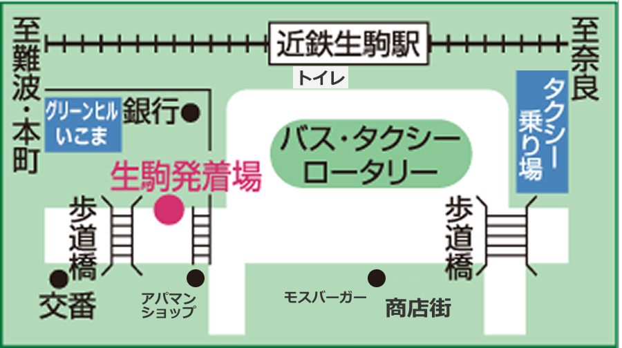 生駒駅の無料シャトルバスマップ