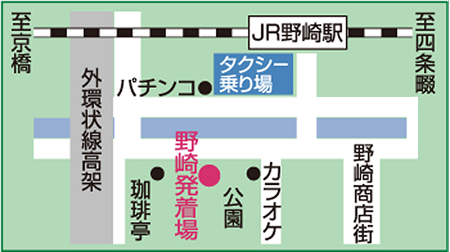 野崎駅東口からの無料シャトルバスマップ